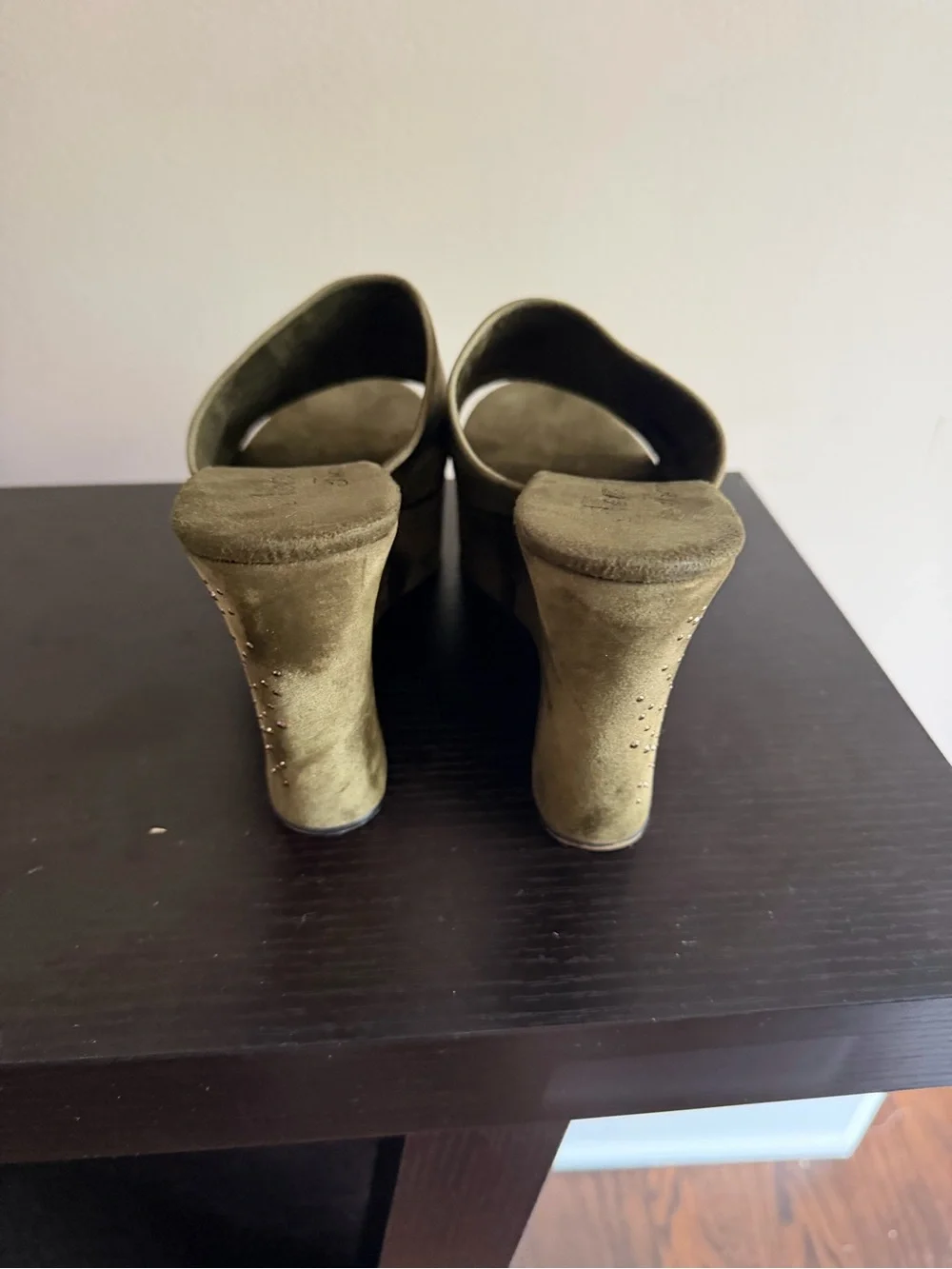 New York Transit Olive Suede Wedge Slide Sandals